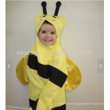 Bee Hooded Towel - yellow bee with black stripes and antennae, 100% cotton
